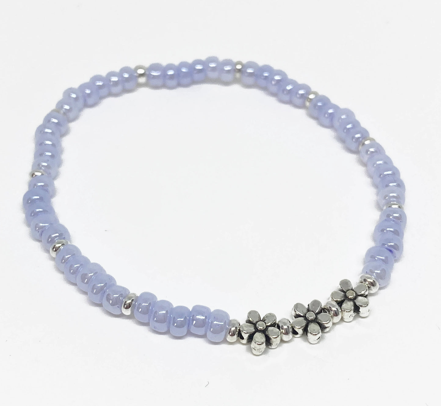 Mini Silver Daisy Glass Beaded Bracelet in Pastel Colors