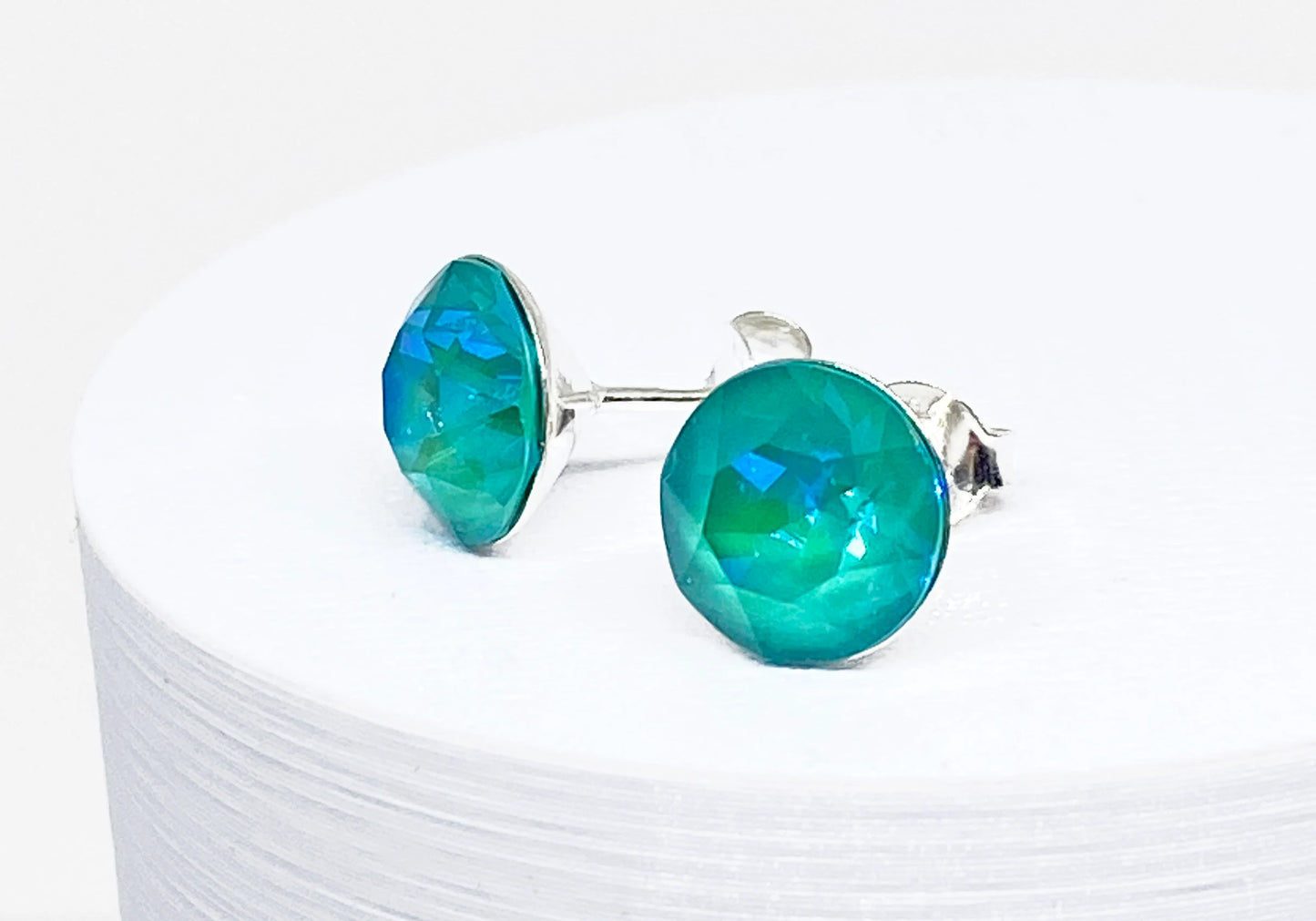 8mm Swarovski Crystal Stud Earrings in Laguna, set in Sterling Silver