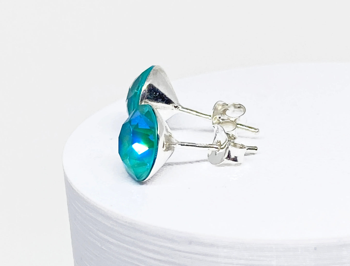 8mm Swarovski Crystal Stud Earrings in Laguna, set in Sterling Silver