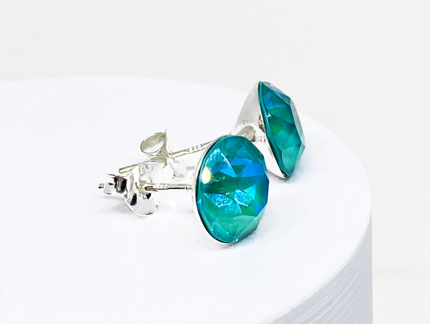 8mm Swarovski Crystal Stud Earrings in Laguna, set in Sterling Silver
