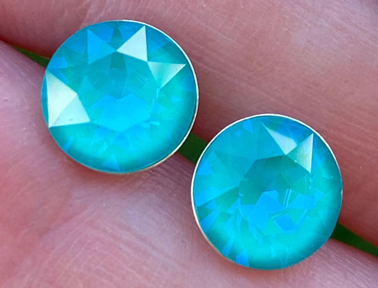 8mm Swarovski Crystal Stud Earrings in Laguna, set in Sterling Silver