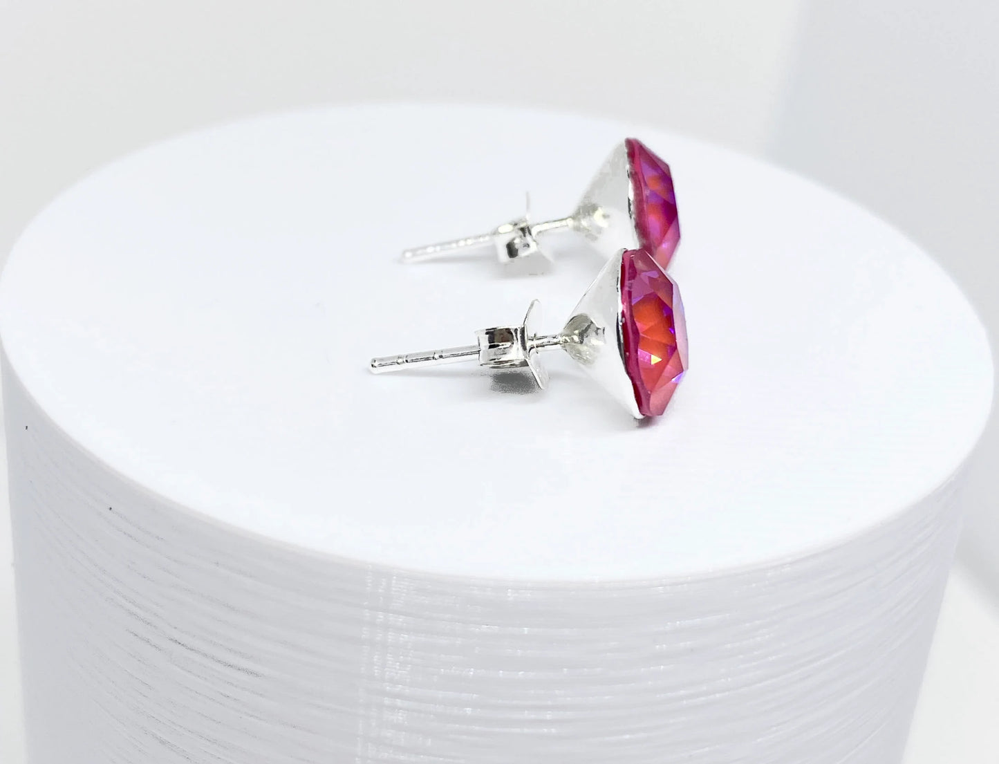 8mm Swarovski Crystal Stud Earrings in Lotus Pink Delite, set in Sterling Silver