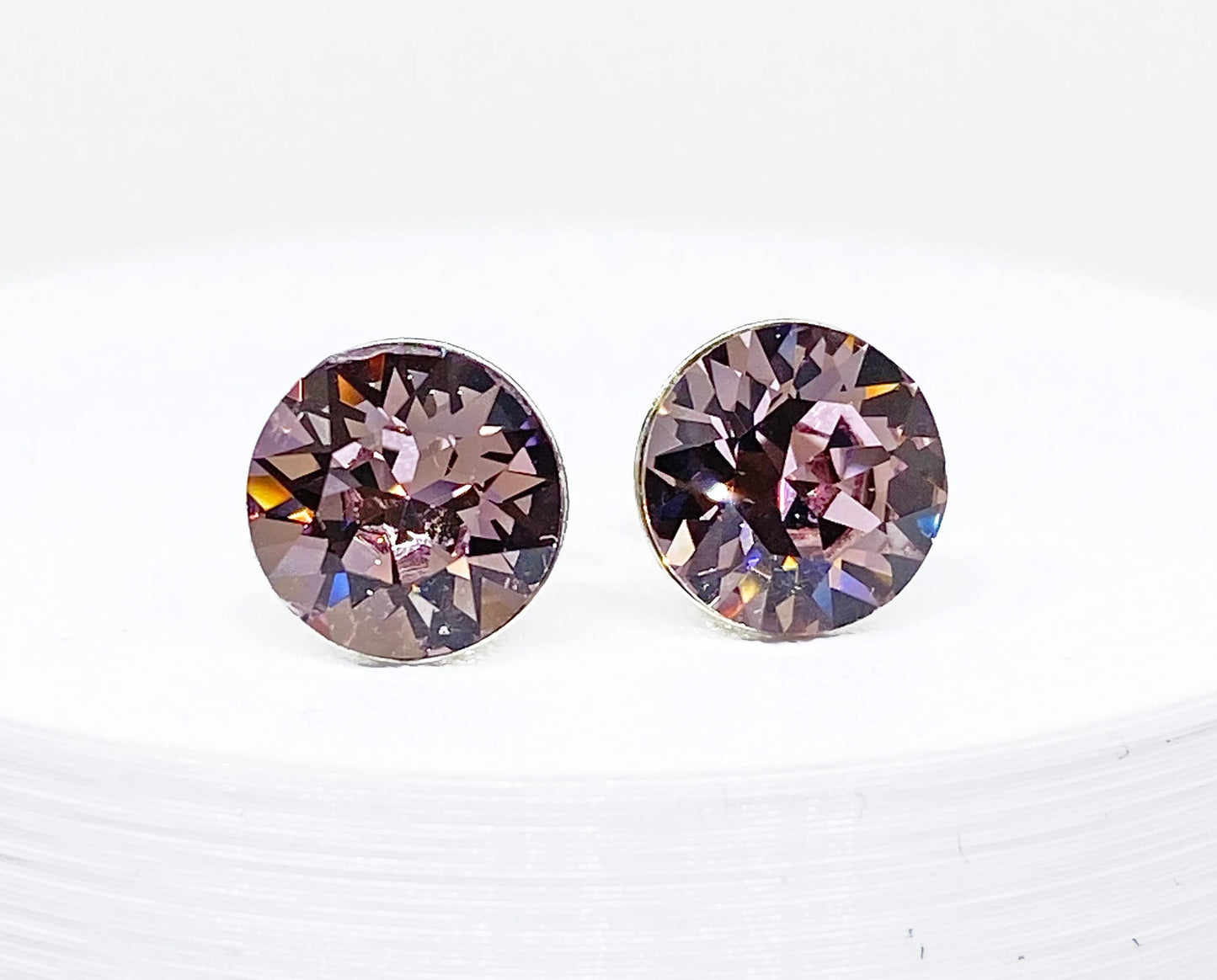 8mm Swarovski Crystal Stud Earrings in Light Amethyst, set in Sterling Silver