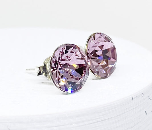 8mm Swarovski Crystal Stud Earrings in Light Amethyst, set in Sterling Silver