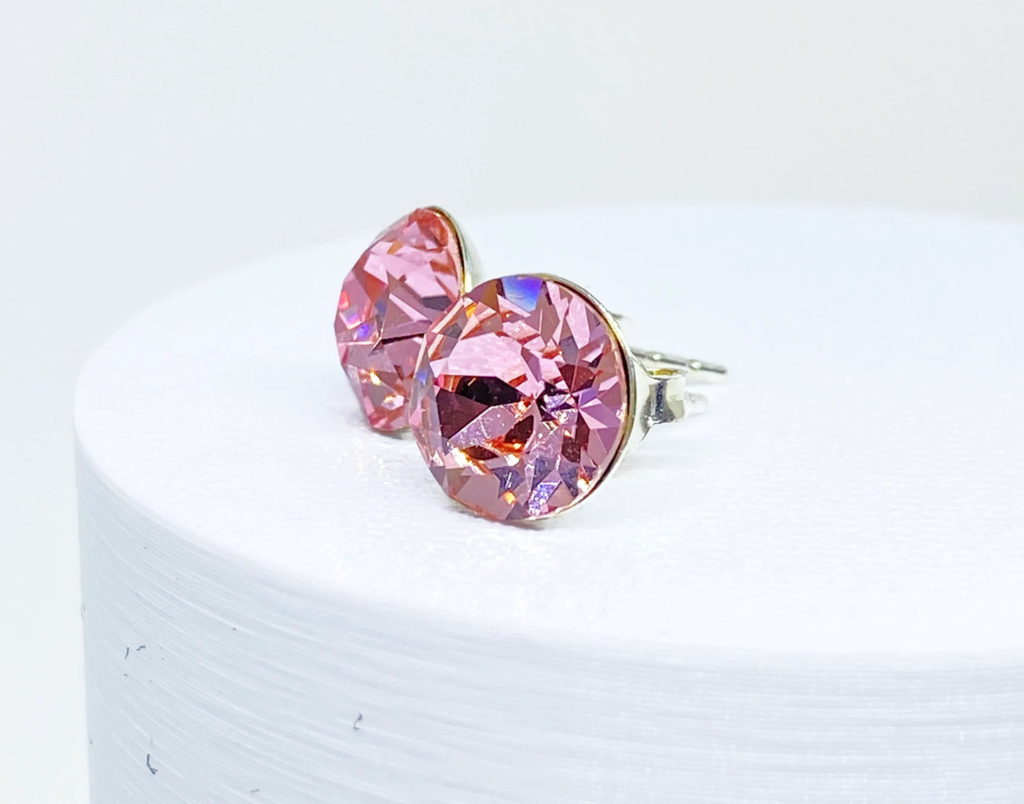 8mm Swarovski Crystal Stud Earrings in Light Rose, set in Sterling Silver