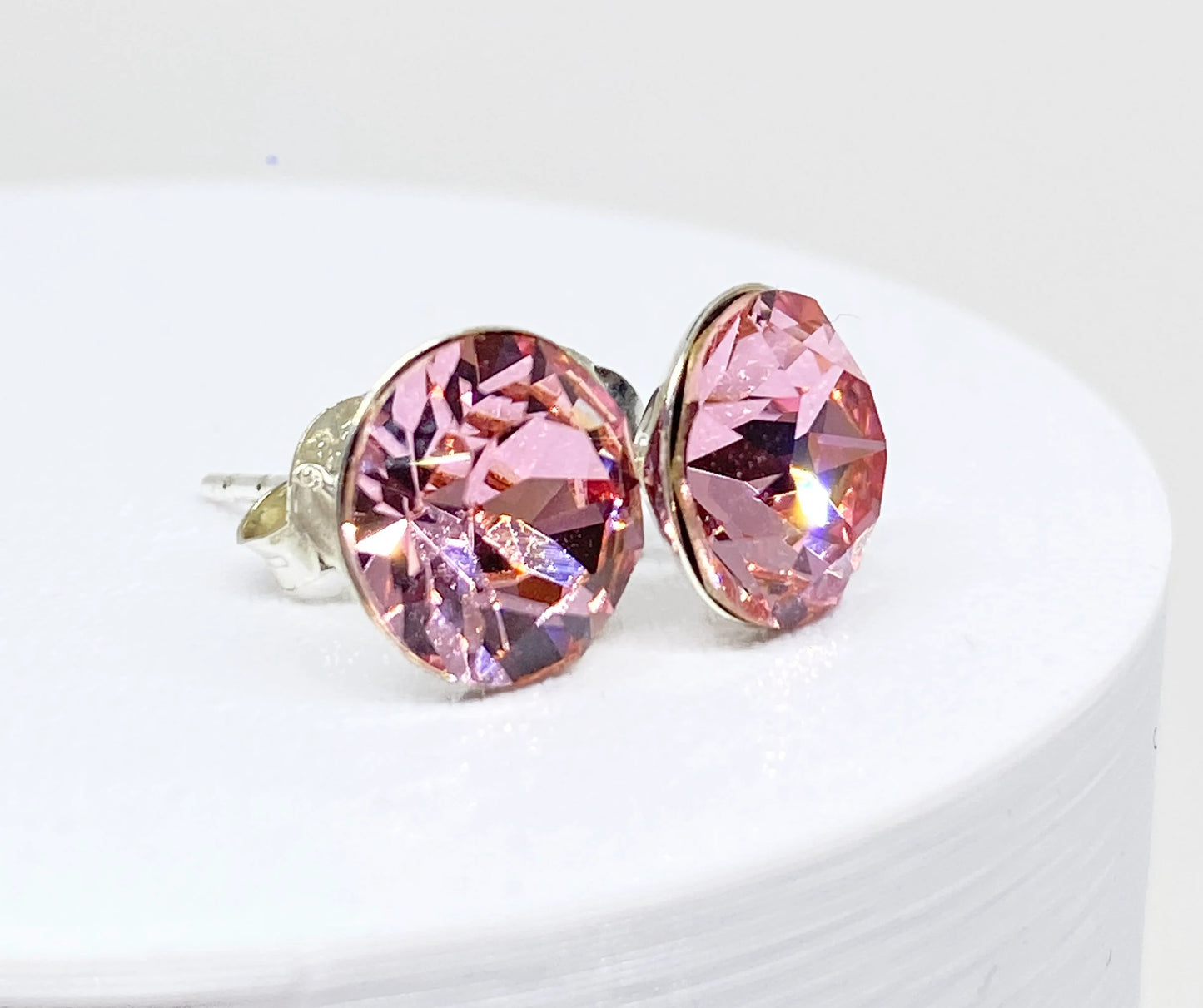 8mm Swarovski Crystal Stud Earrings in Light Rose, set in Sterling Silver