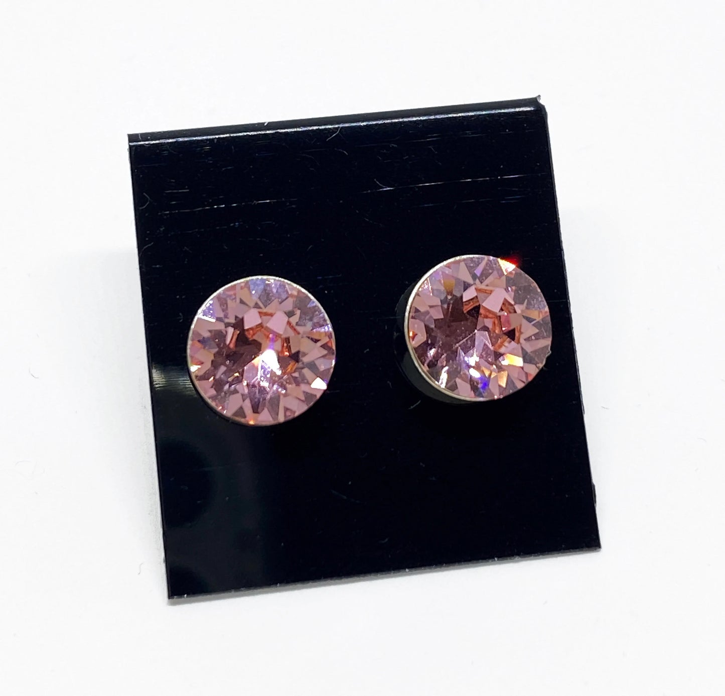 8mm Swarovski Crystal Stud Earrings in Light Rose, set in Sterling Silver