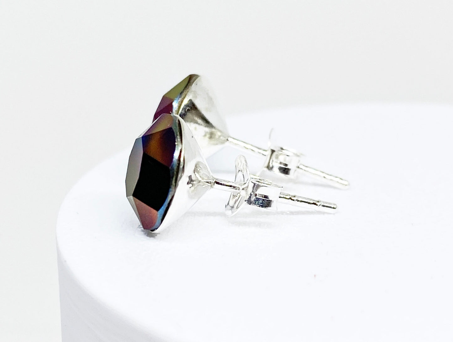 8mm Swarovski Crystal Stud Earrings in Crystal Rainbow Dark, set in Sterling Silver