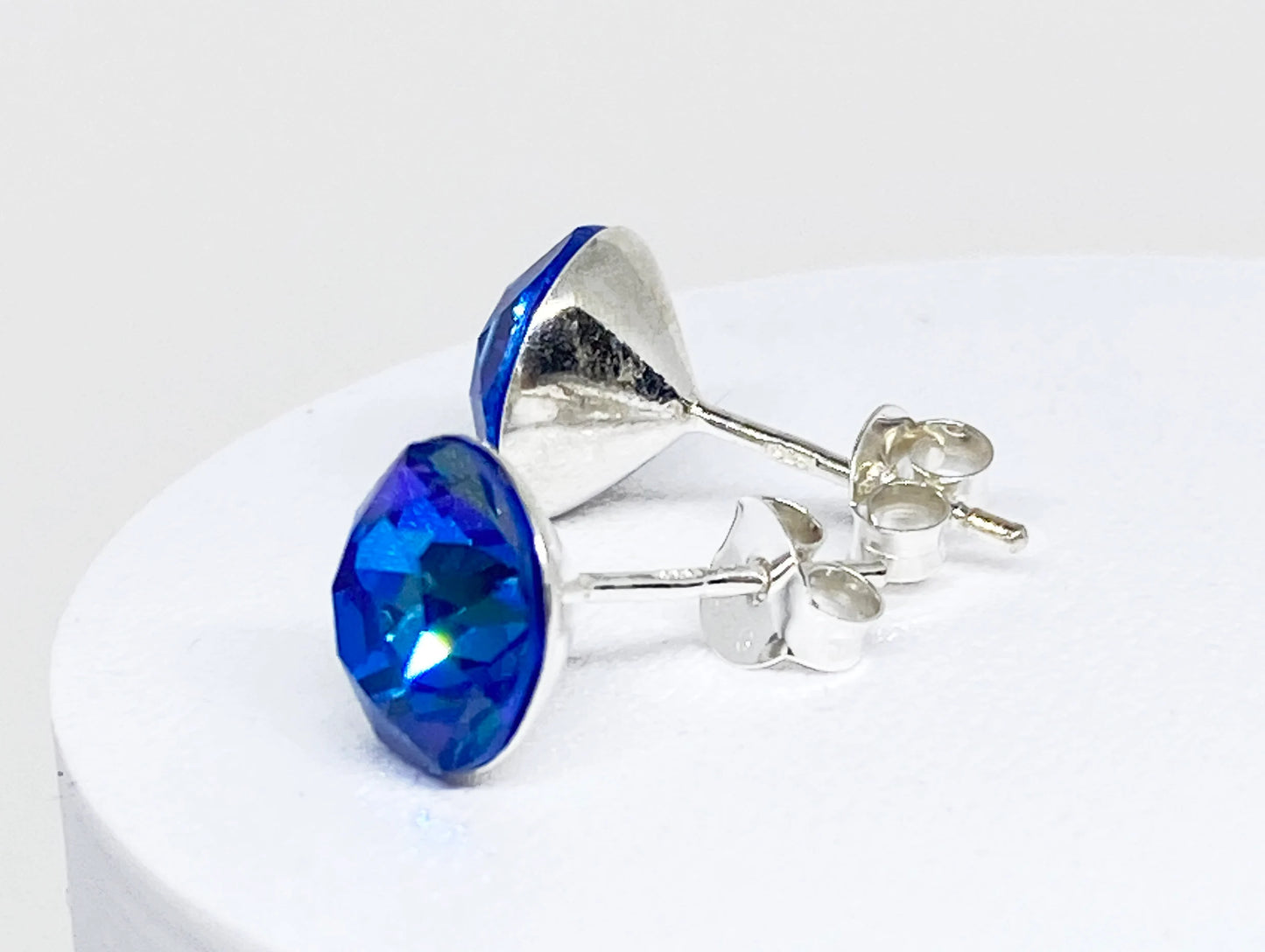 8mm Swarovski Crystal Stud Earrings in Royal Blue Delite, set in Sterling Silver