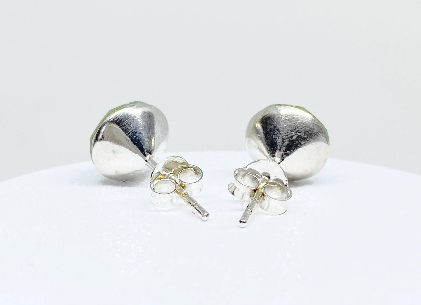 Swarovski Crystal 8mm Crystal Stud Earrings in Erinite Green, set in Sterling Silver