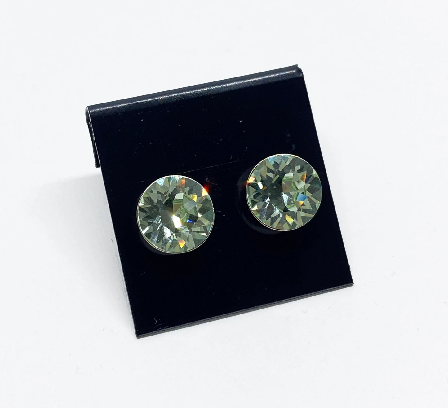 Swarovski Crystal 8mm Crystal Stud Earrings in Erinite Green, set in Sterling Silver