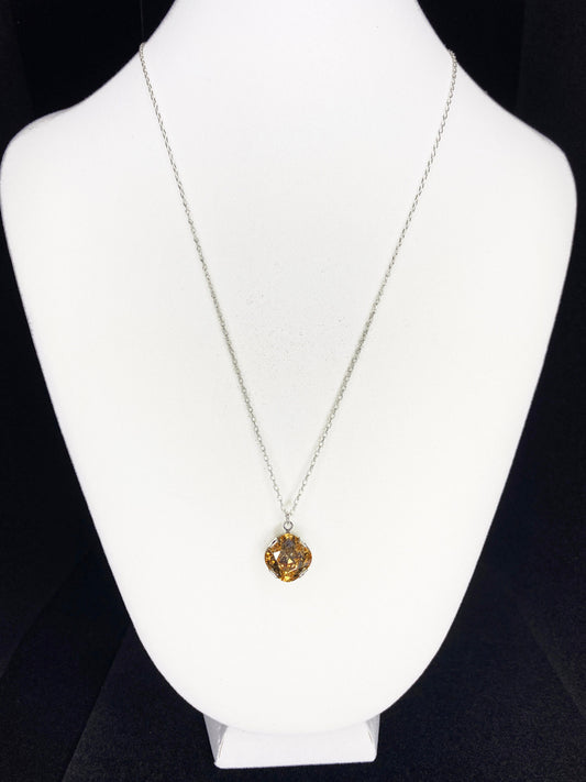 Swarovski Crystal Drop Pendant Necklace in Silver and Crystal Golden Shadow