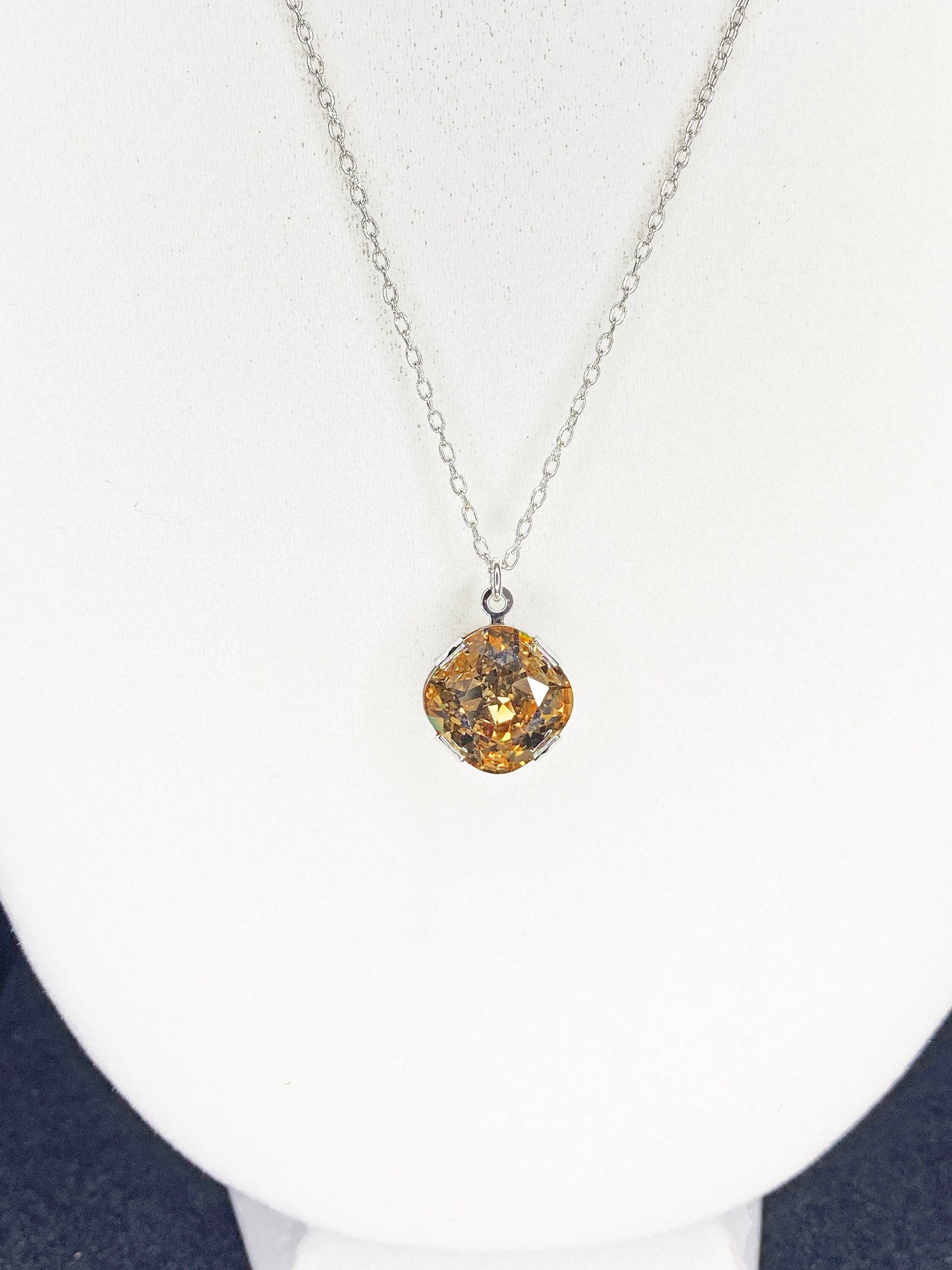 Swarovski Crystal Drop Pendant Necklace in Silver and Crystal Golden Shadow
