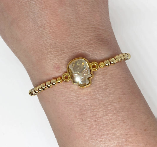 Swarovski Crystal Skull Beaded Bracelet in Gold