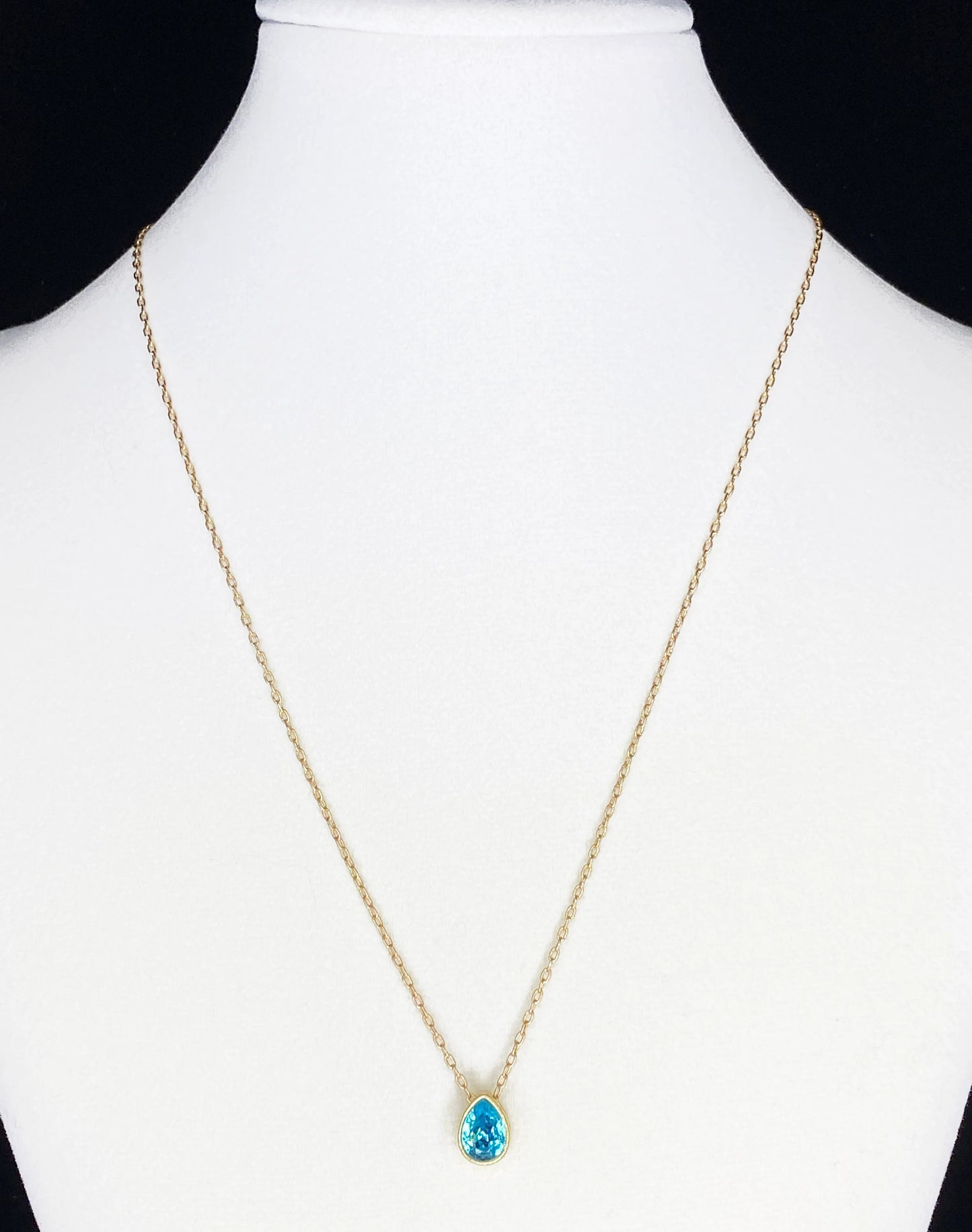Swarovski Crystal Petite Teardrop Gold Pendant Necklace in Light Turquoise
