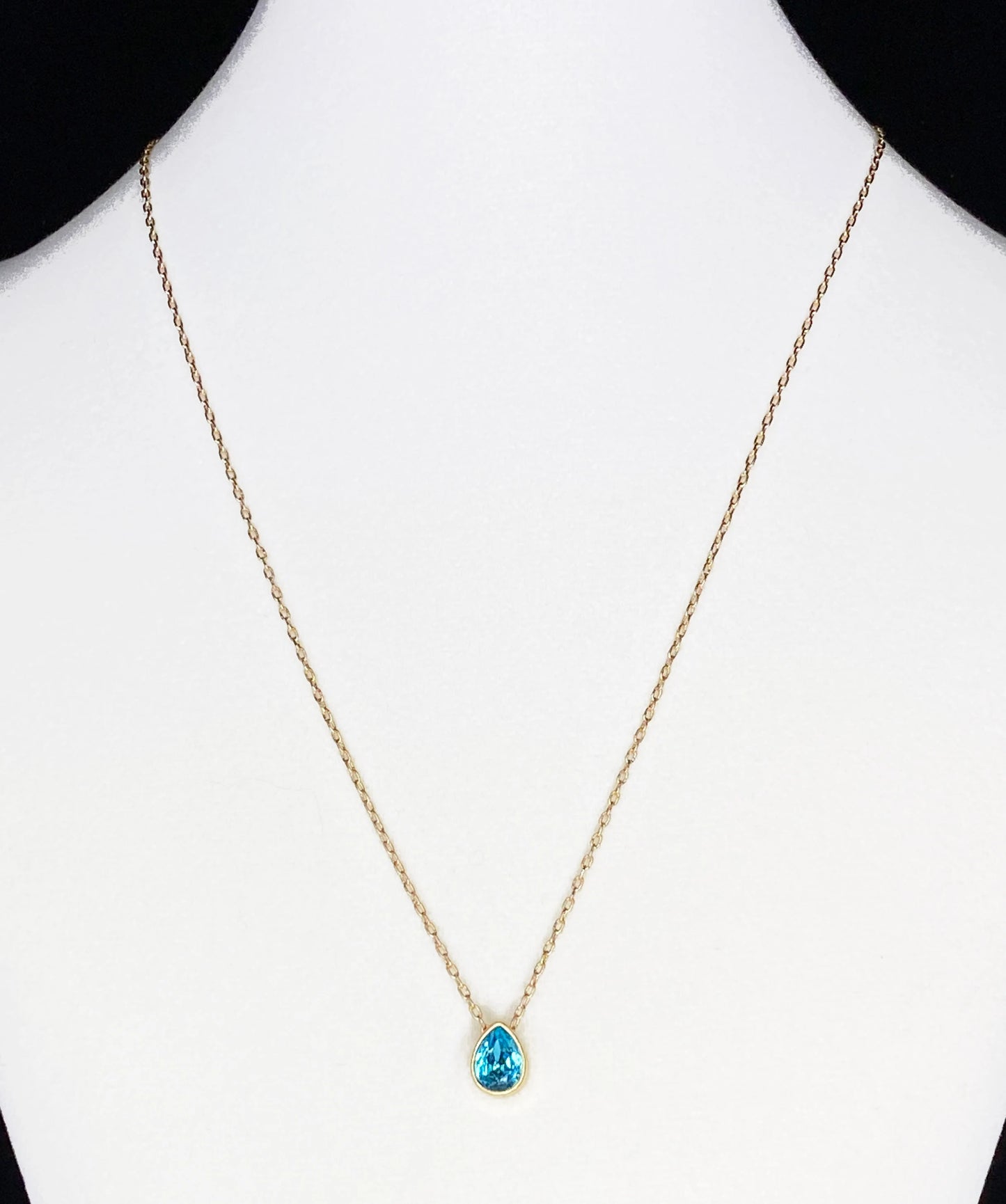 Swarovski Crystal Petite Teardrop Gold Pendant Necklace in Light Turquoise