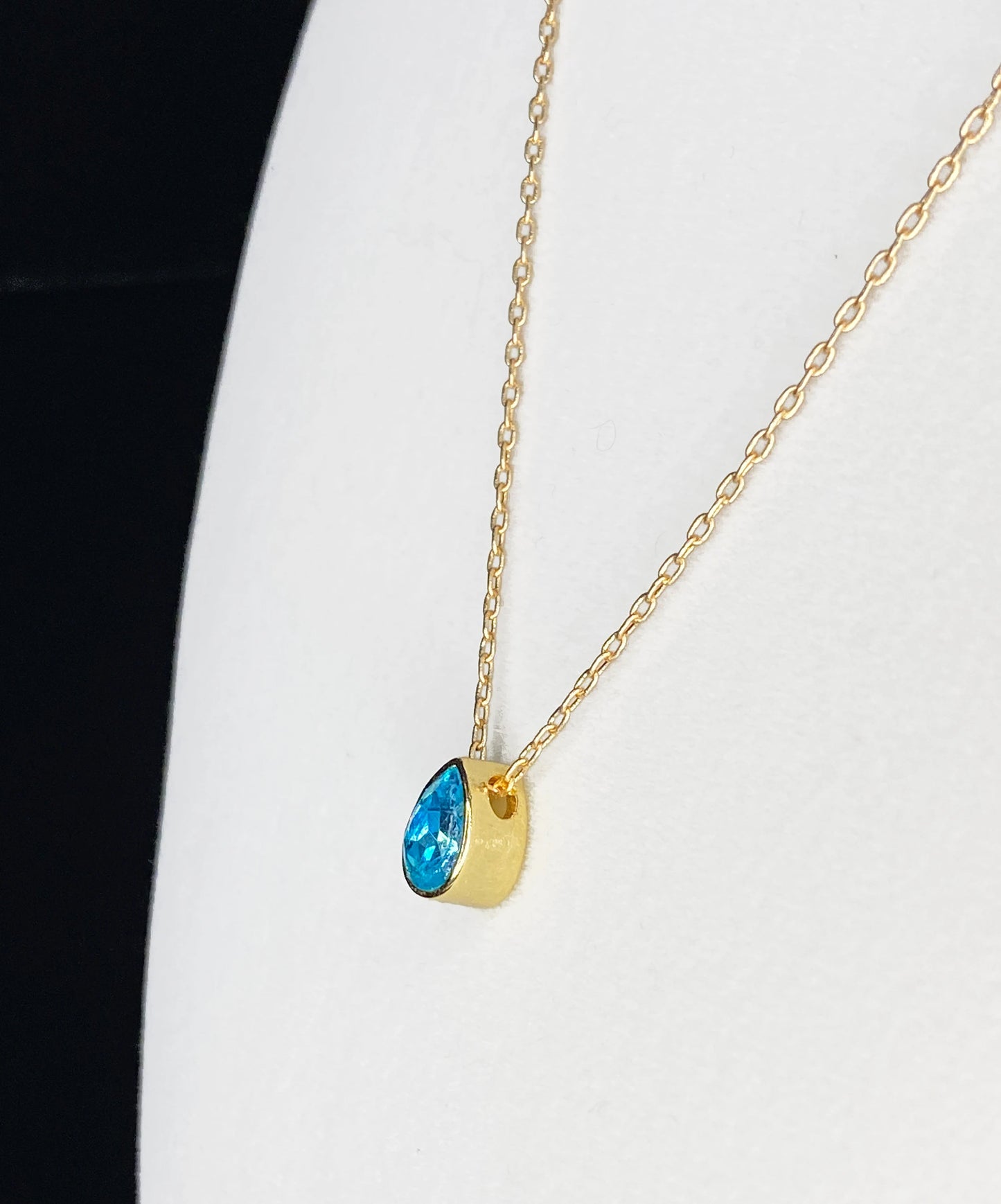 Swarovski Crystal Petite Teardrop Gold Pendant Necklace in Light Turquoise