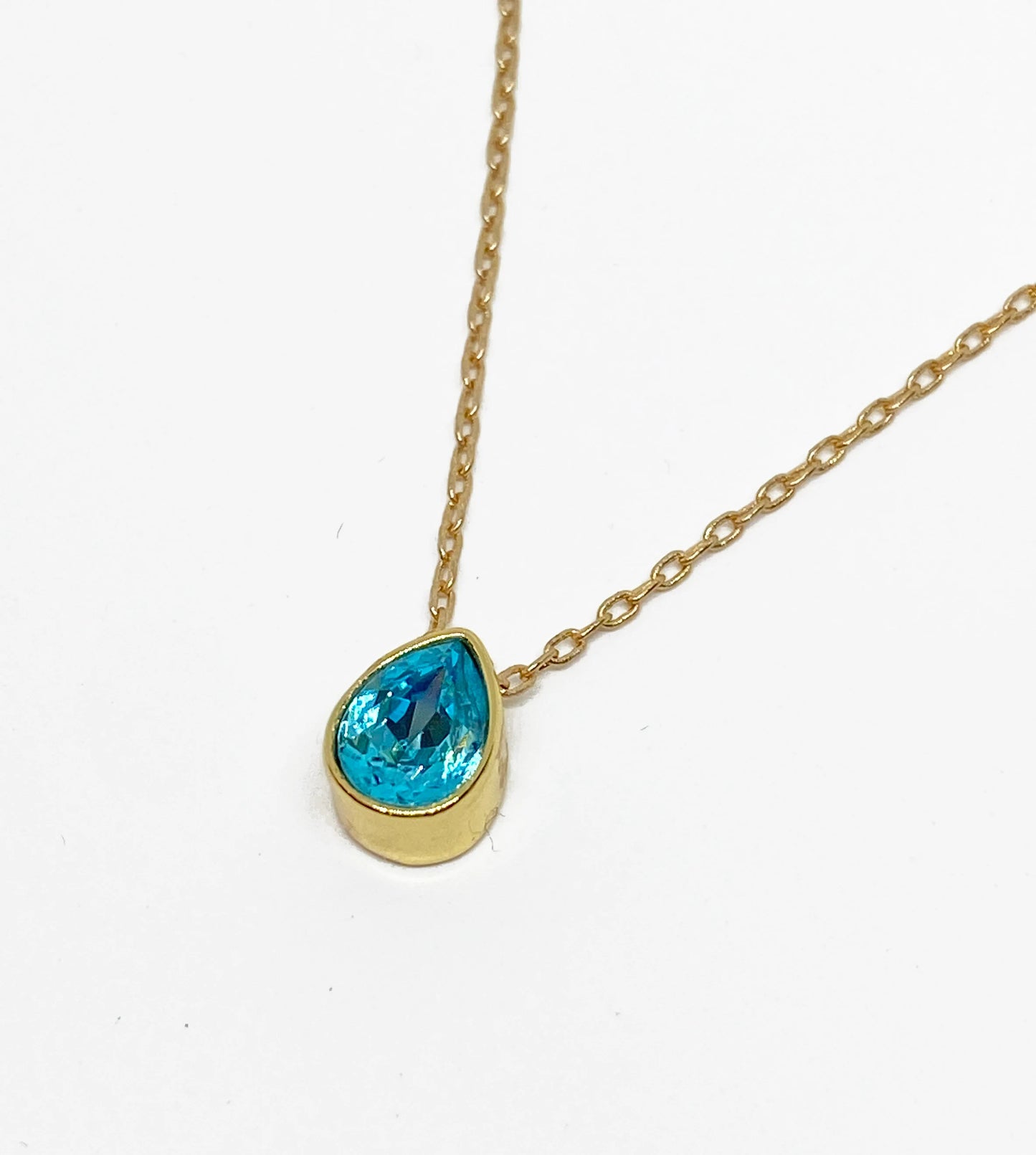 Swarovski Crystal Petite Teardrop Gold Pendant Necklace in Light Turquoise