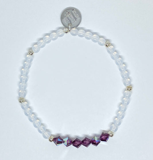 Amethyst AB Swarovski Crystal Accent Bracelet with White Opal Glass Beads