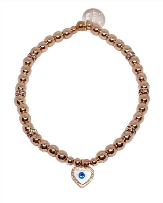 Rose Gold Bracelet with Evil Eye Heart Shaped Charm