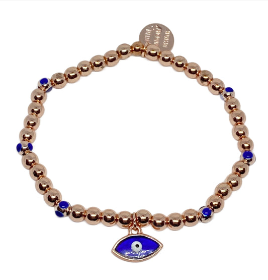 Rose Gold Evil Eye Turkish Charm on Rose Gold Beaded Bracelet