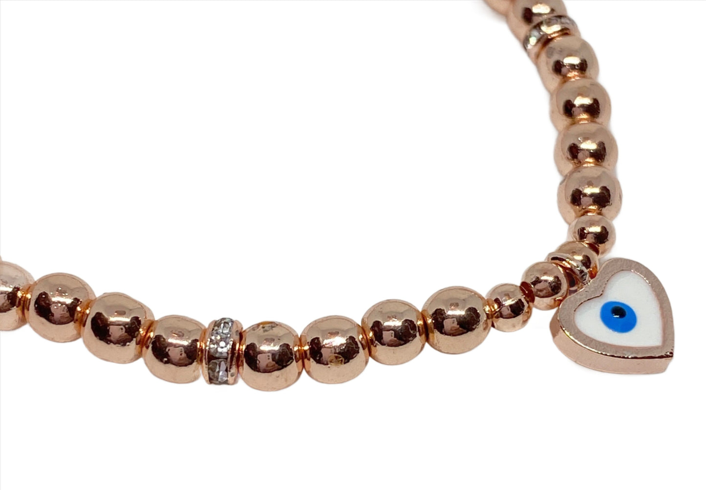 Rose Gold Bracelet with Evil Eye Heart Shaped Charm