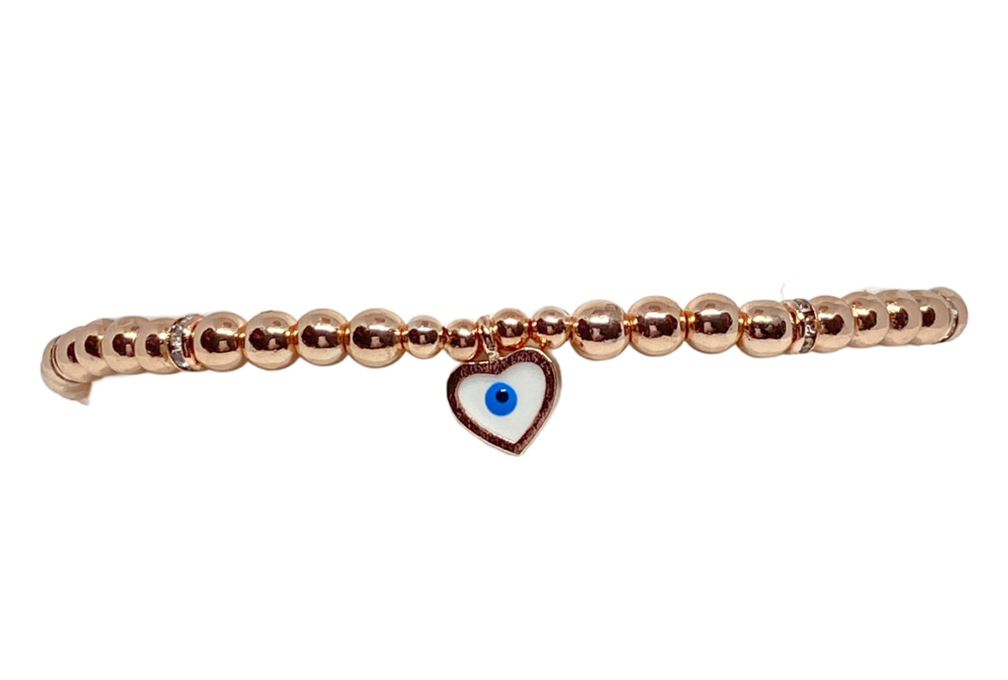 Rose Gold Bracelet with Evil Eye Heart Shaped Charm