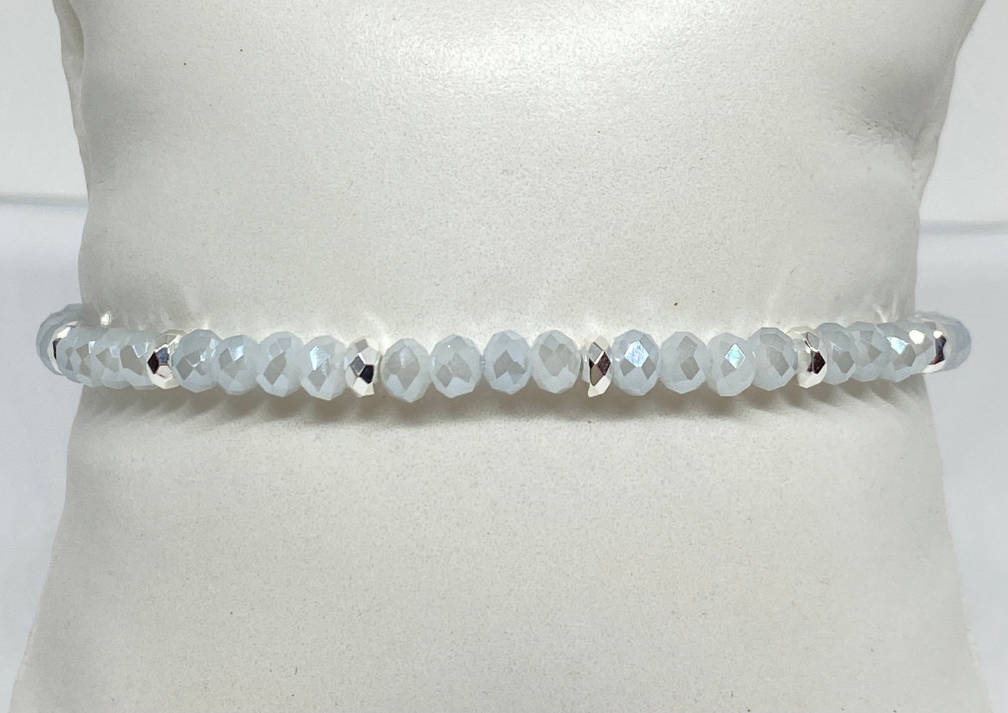 Dainty Gray Faceted Crystal Accent Bracelet with Silver Spacers
