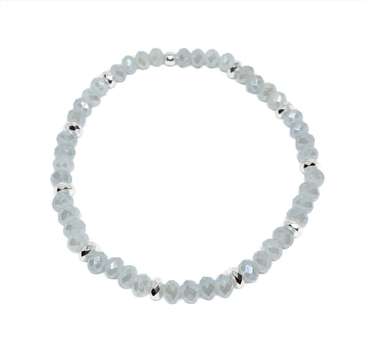 Dainty Gray Faceted Crystal Accent Bracelet with Silver Spacers