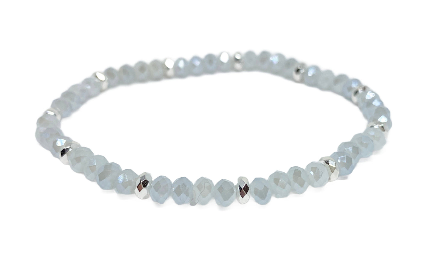 Dainty Gray Faceted Crystal Accent Bracelet with Silver Spacers