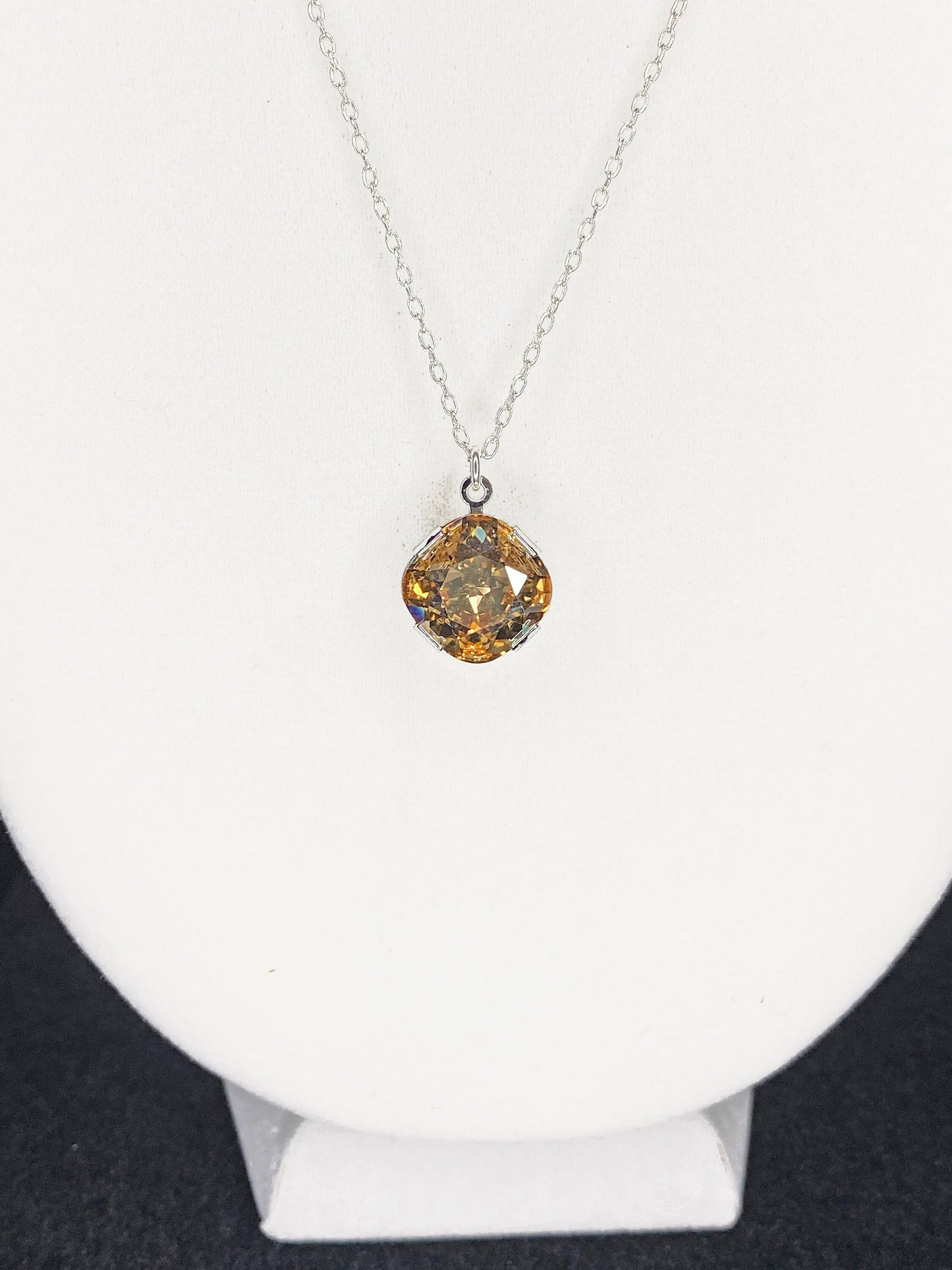Swarovski Crystal Drop Pendant Necklace in Silver and Crystal Golden Shadow