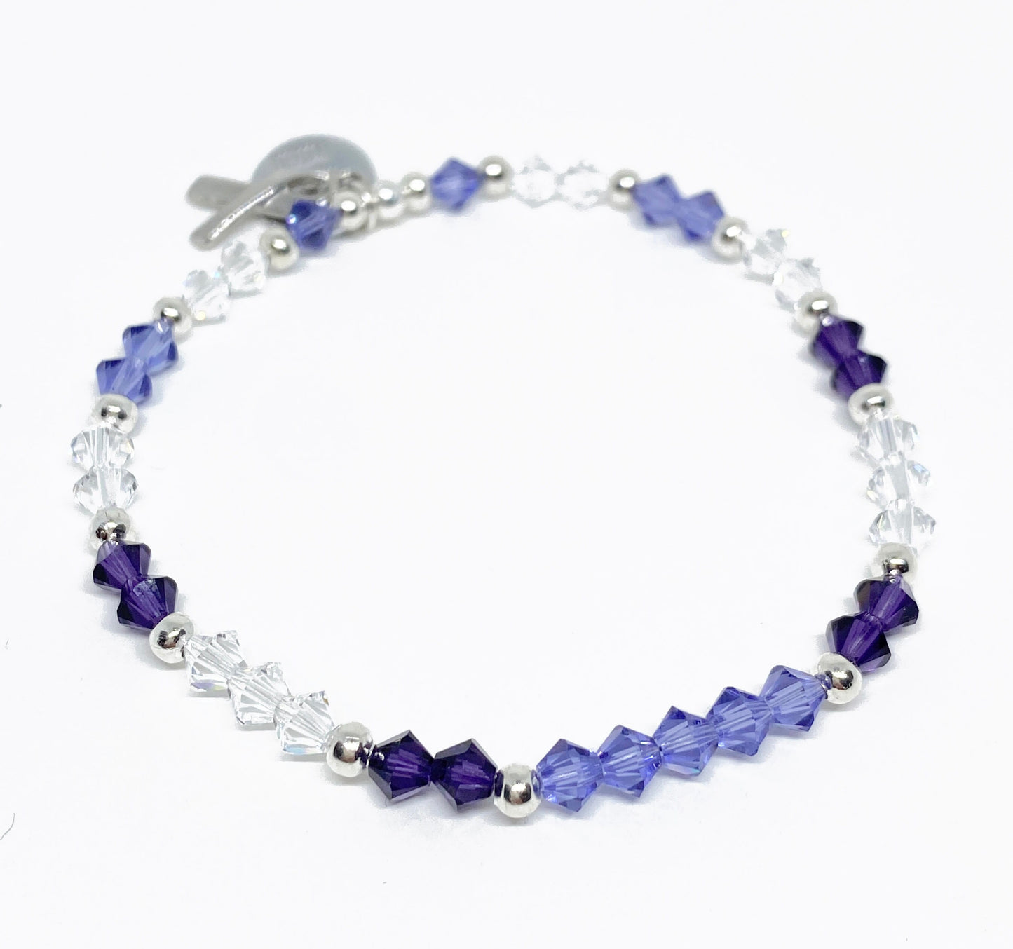 Swarovski Crystal Limited Edition Charity Beaded Bracelet in Purple Velvet for Alzheimers Awareness