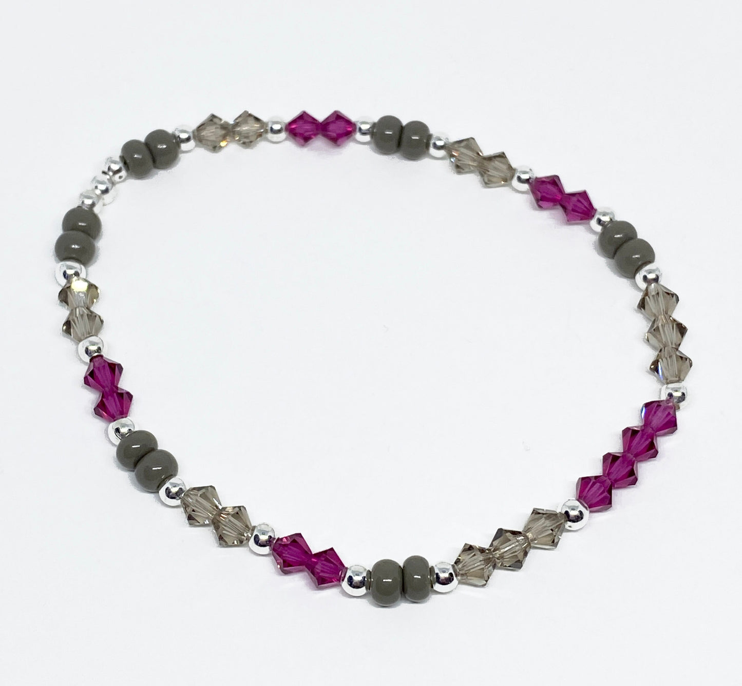 Swarovski Crystal and Glass Bead Stretch Bracelet in Fuchsia Gray