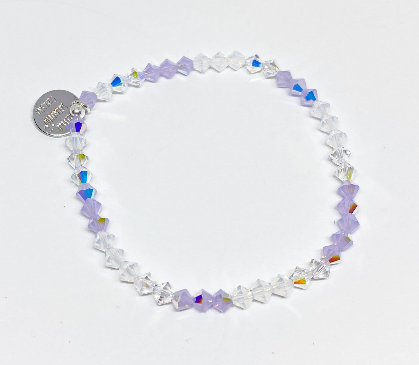 Swarovski Crystal Stretch Accent Bracelet in Violet AB - with Violet Opal, White Opal, and Crystal Shimmer Swarovski Crystals