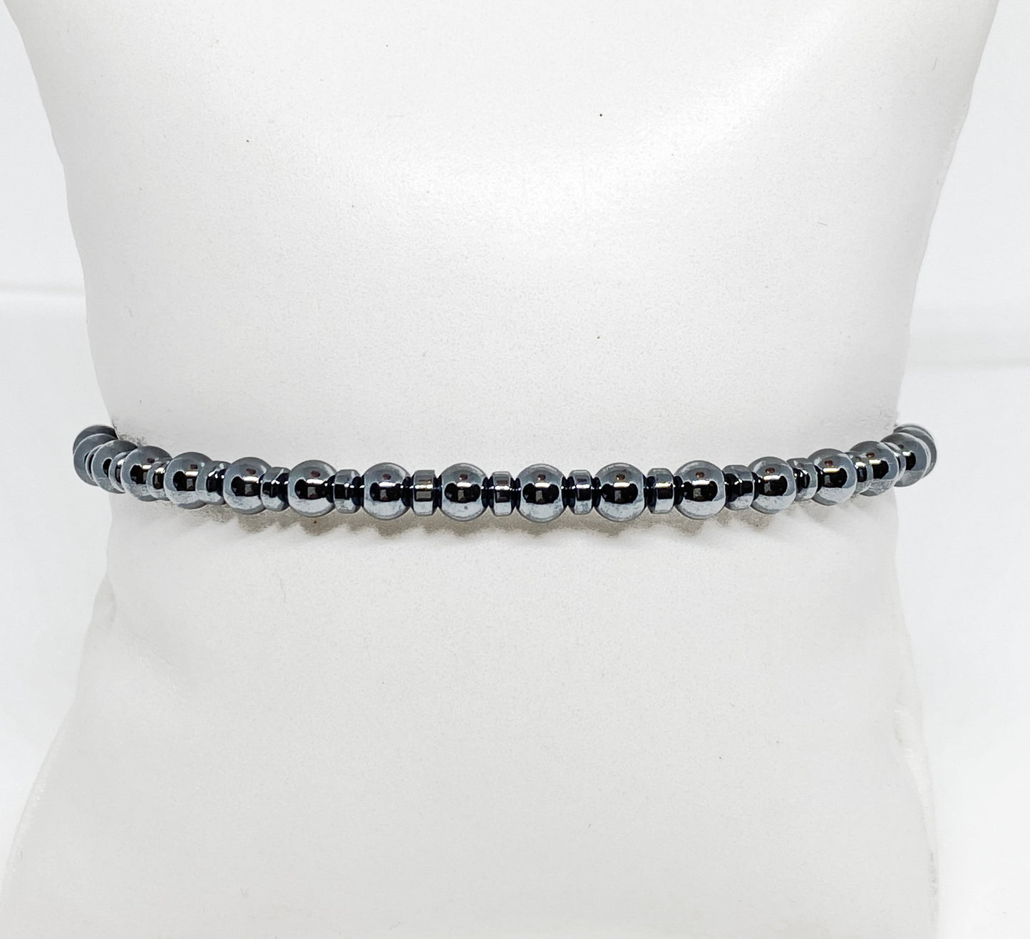 Round Dark Grey Hematite Beaded Accent Bracelet