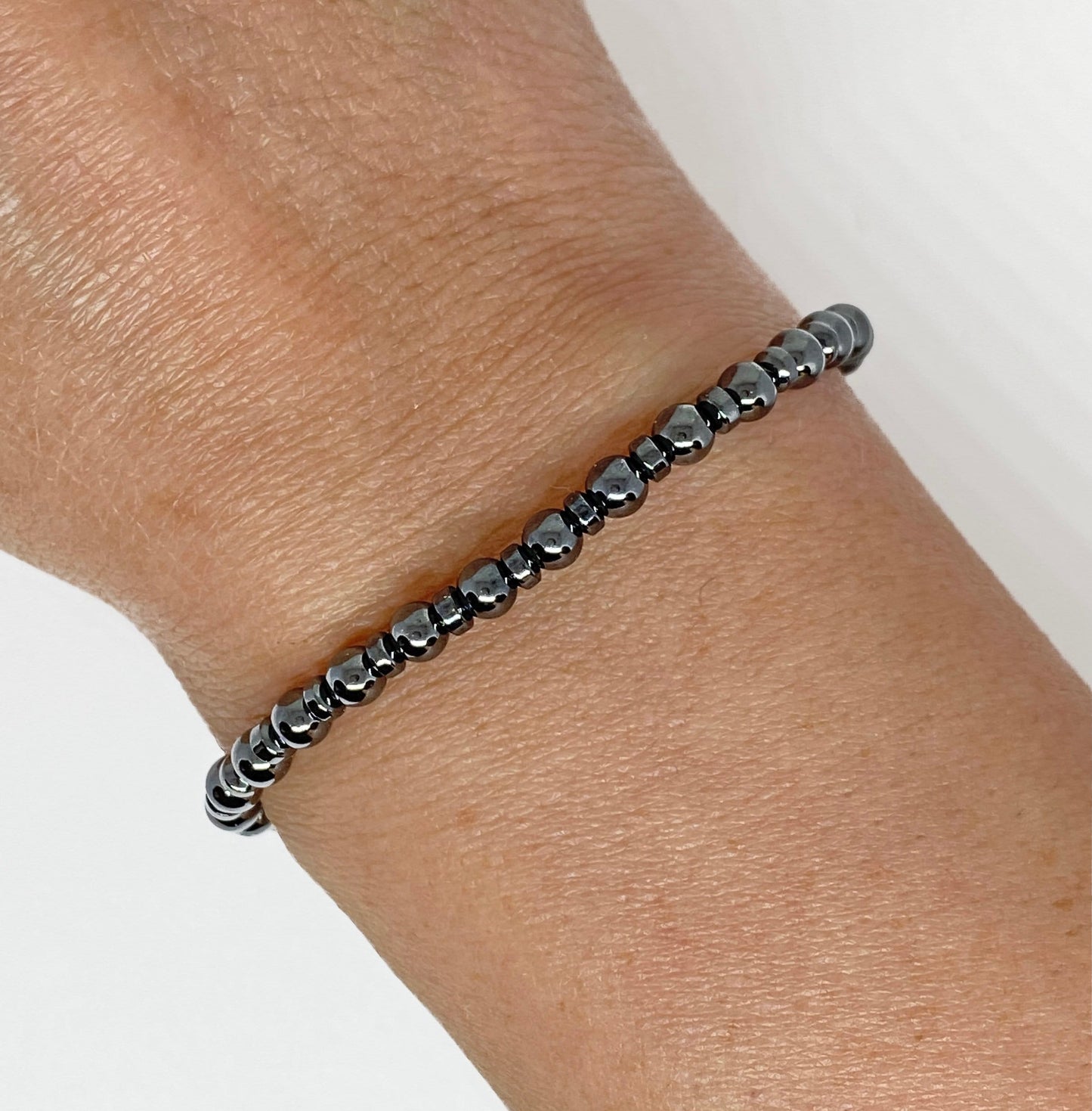 Round Dark Grey Hematite Beaded Accent Bracelet