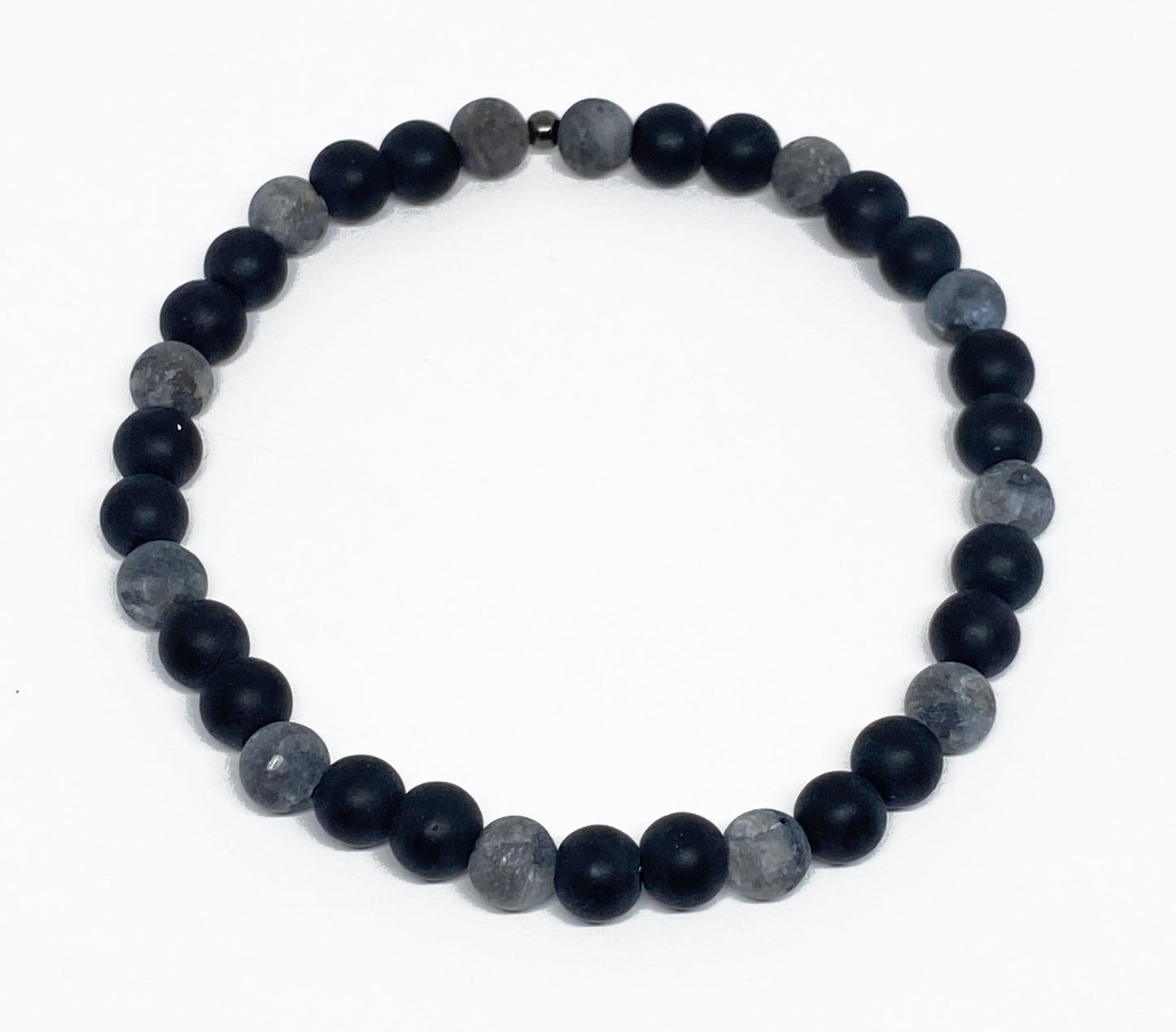 Mens Matte Black and Labradorite Beaded Bracelet