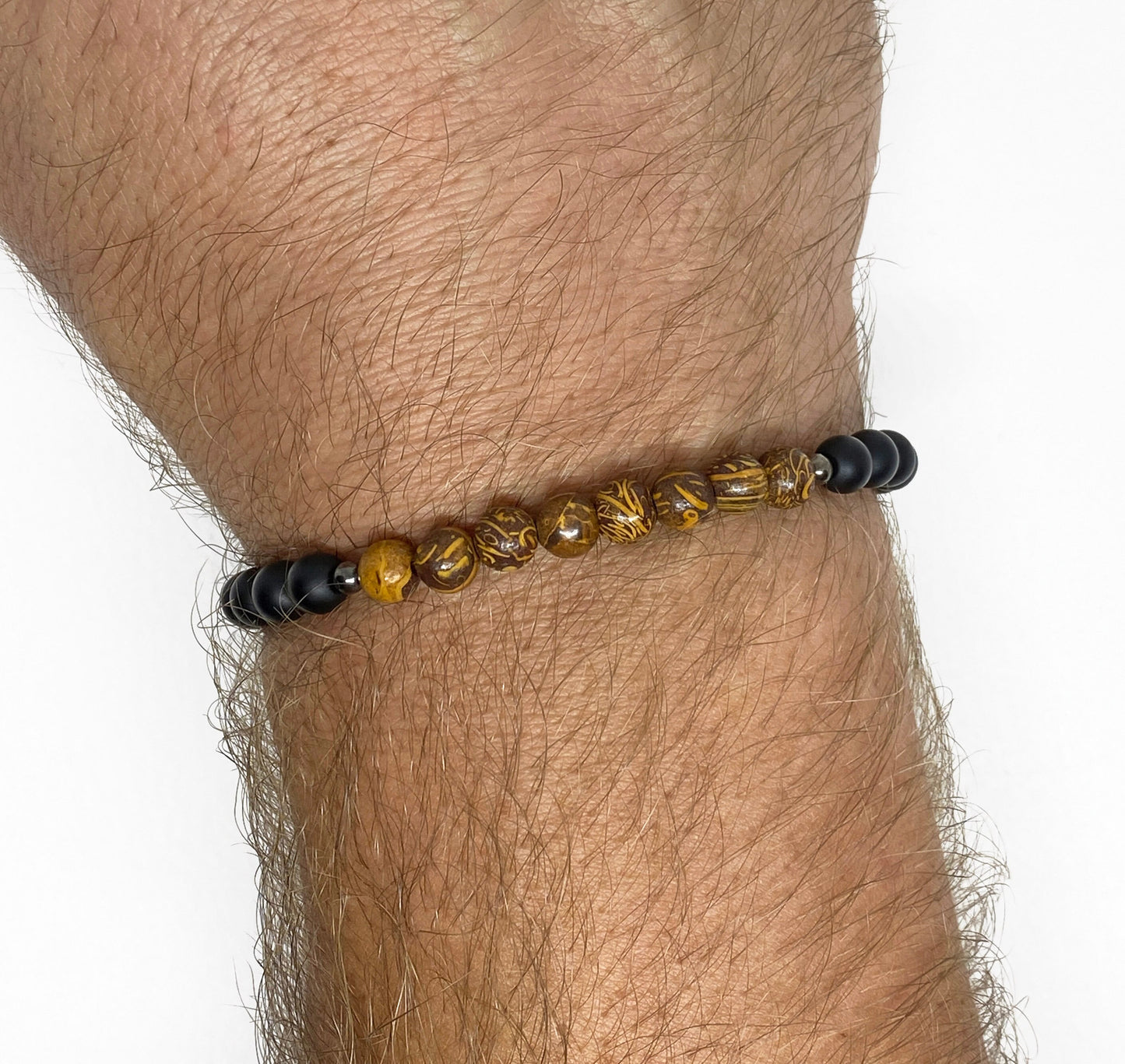 Mens Black Onyx & Calligraphy Stone Bracelet