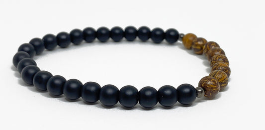 Mens Black Onyx & Calligraphy Stone Bracelet