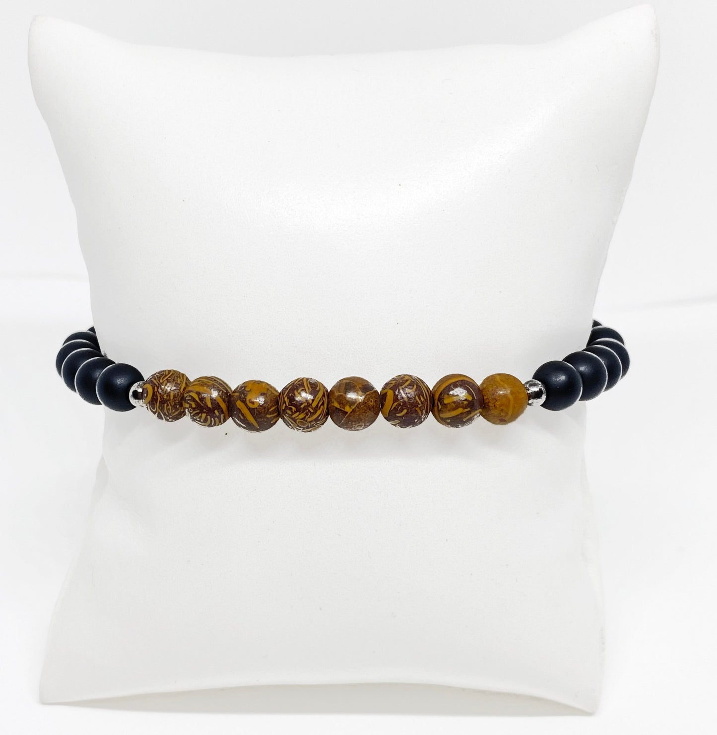 Mens Black Onyx & Calligraphy Stone Bracelet