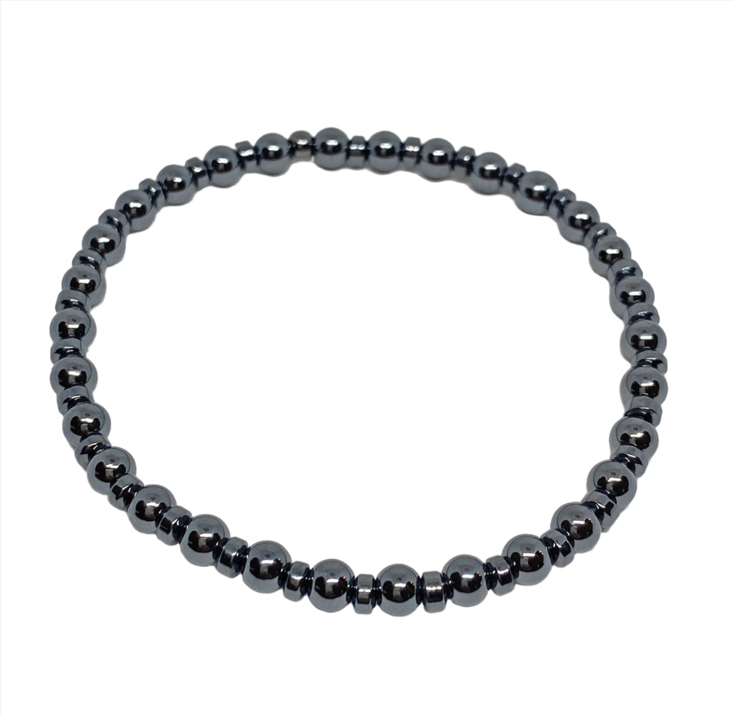 Round Dark Grey Hematite Beaded Accent Bracelet