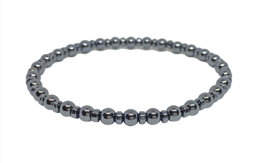 Round Dark Grey Hematite Beaded Accent Bracelet