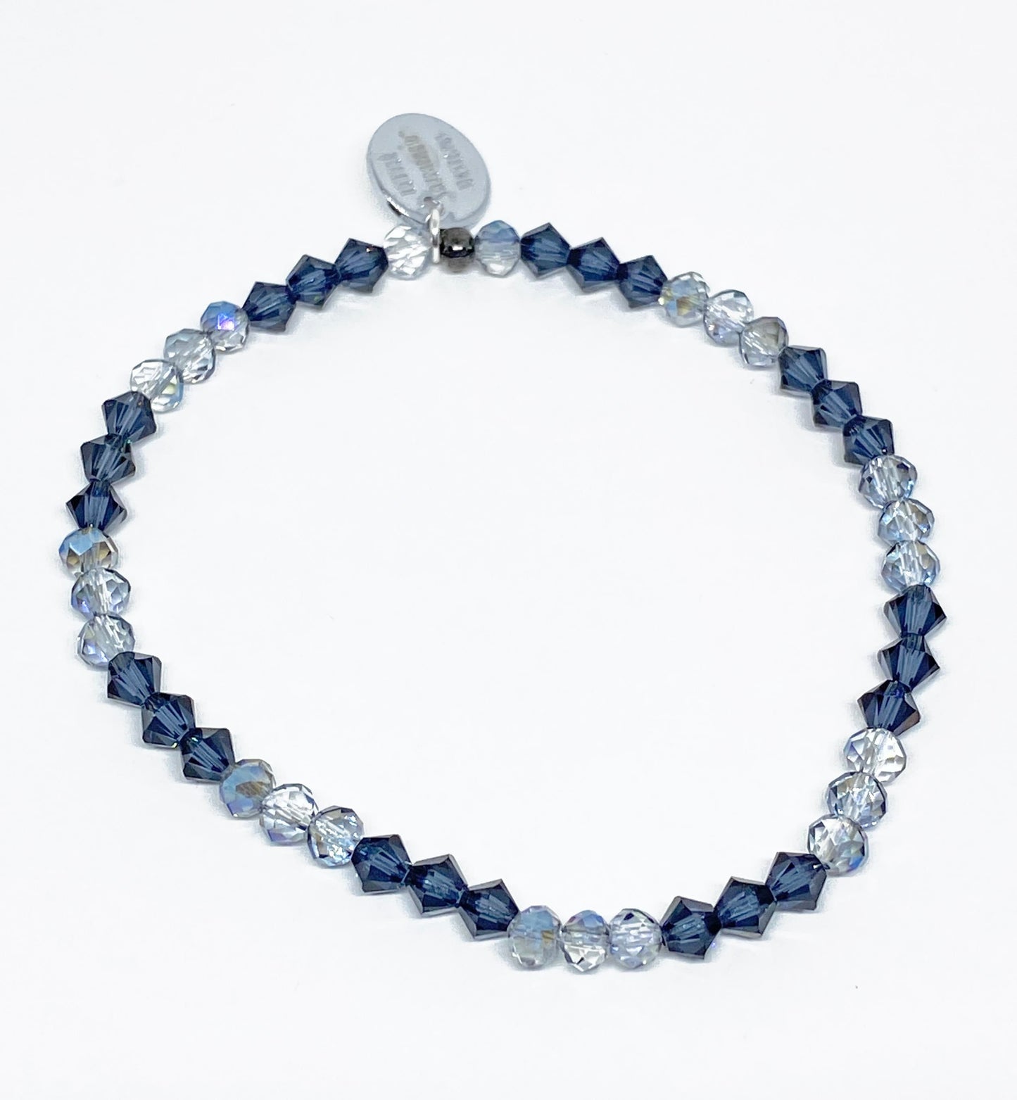 Swarovski Crystal and Glass Bead Stretch Beaded Bracelet in Graphite Gray and Blue Shimmer