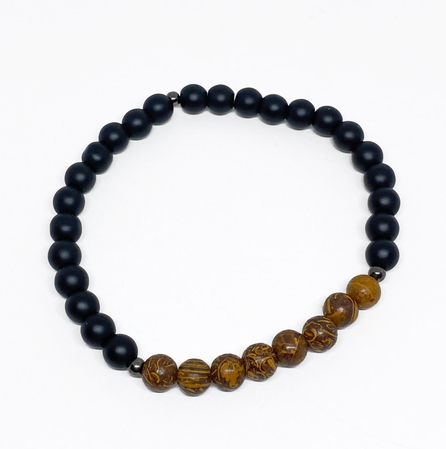 Mens Black Onyx & Calligraphy Stone Bracelet