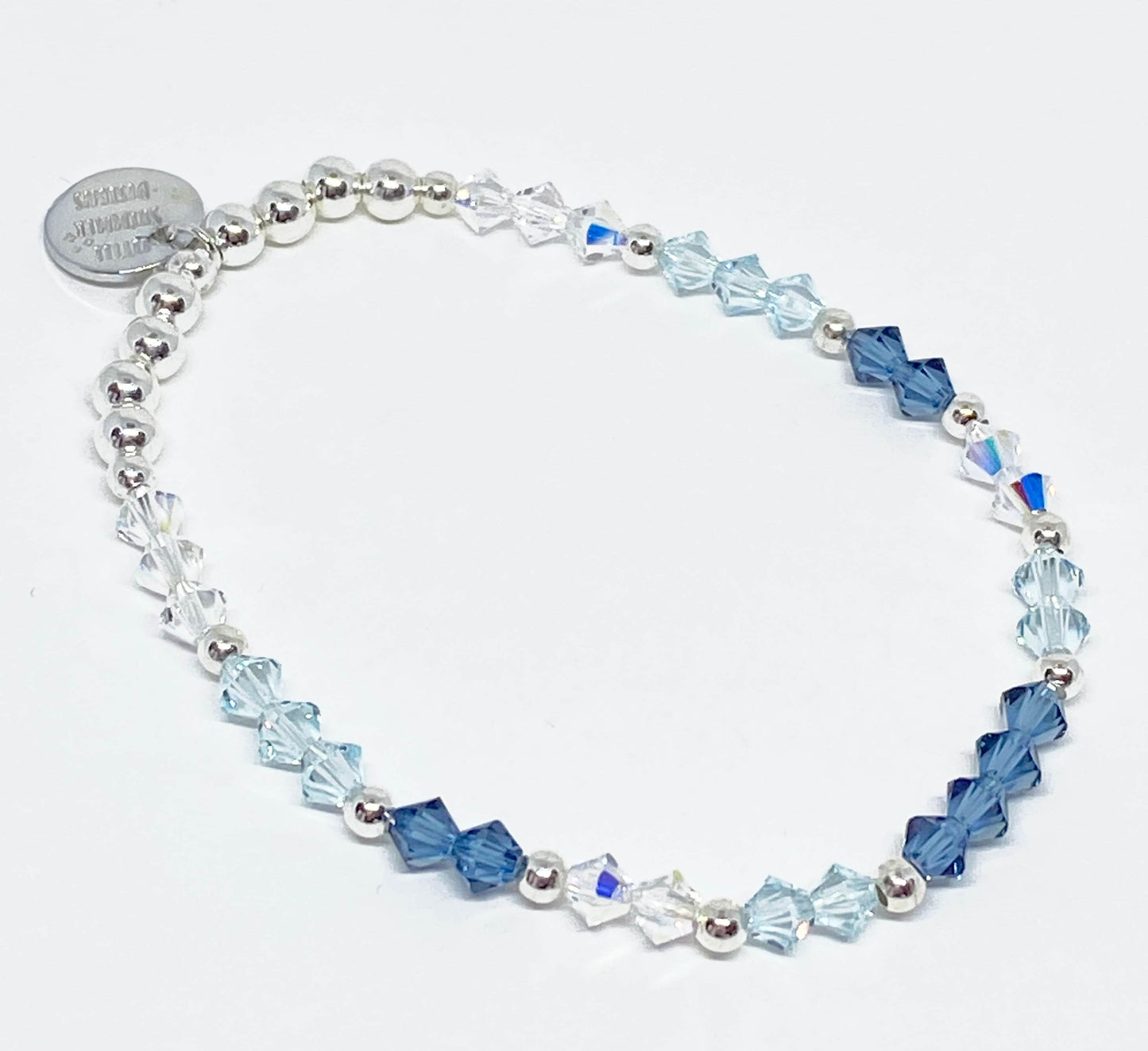 Swarovski Crystal Stretch Beaded Accent Bracelet in Denim Blue and Silver Bead Crystals