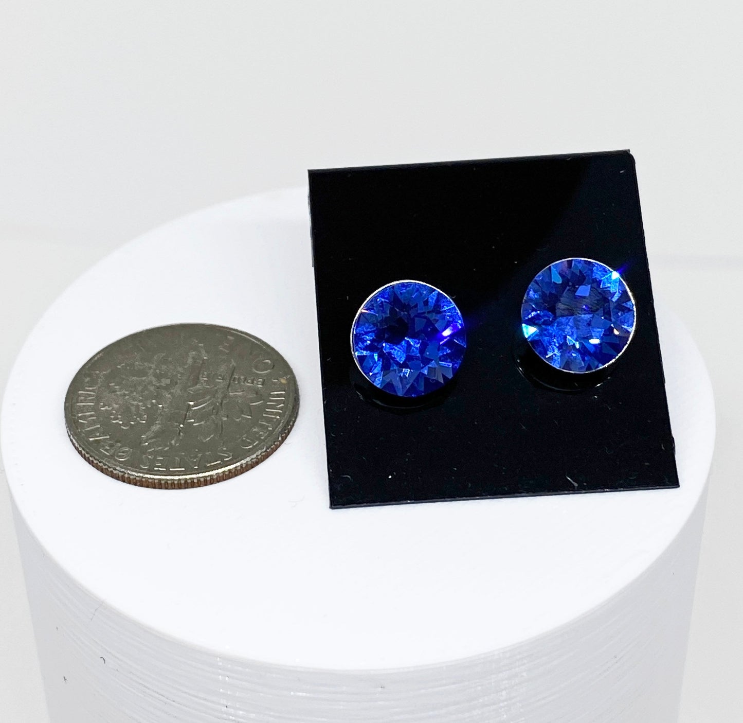 8mm Swarovski Crystal Stud Earrings in Sapphire, set in Sterling Silver