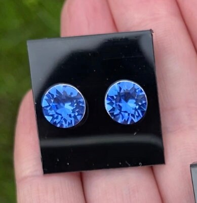 8mm Swarovski Crystal Stud Earrings in Sapphire, set in Sterling Silver