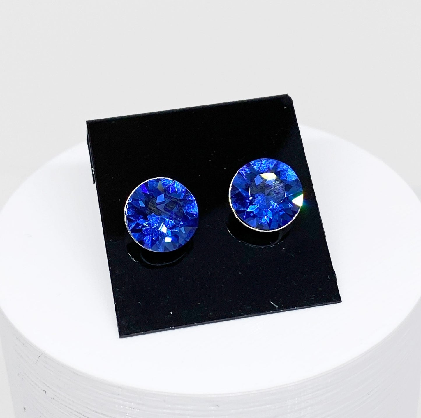 8mm Swarovski Crystal Stud Earrings in Sapphire, set in Sterling Silver