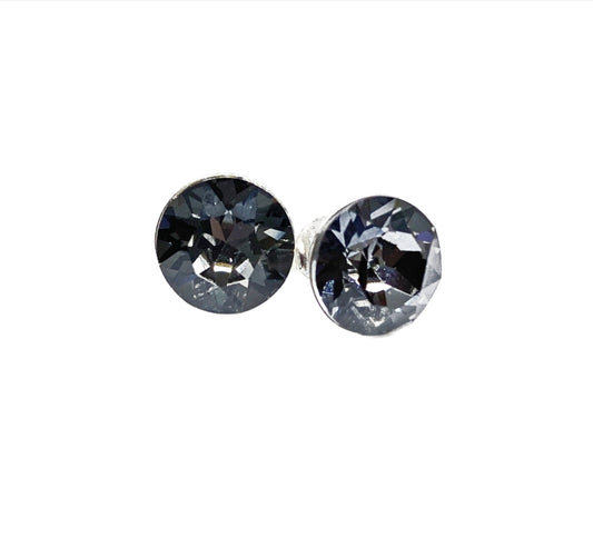 8mm Swarovski Crystal Stud Earrings in Crystal Silver Night, set in Sterling Silver