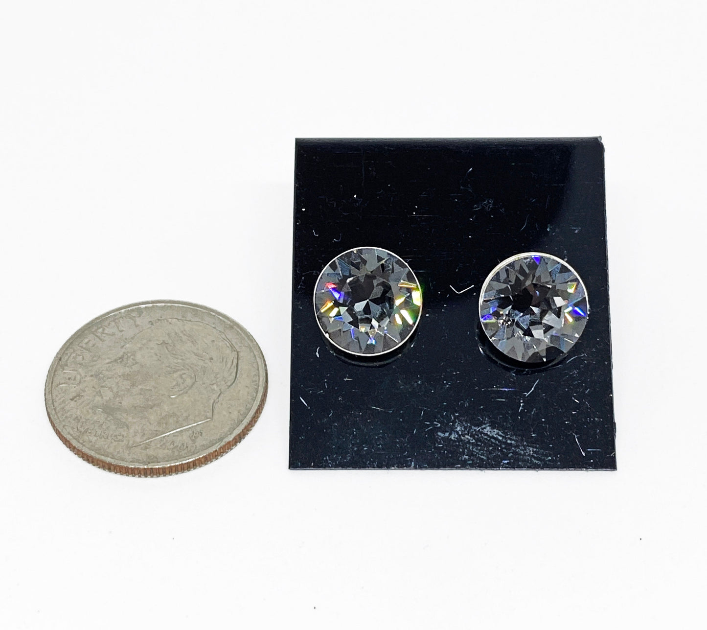 8mm Swarovski Crystal Stud Earrings in Crystal Silver Night, set in Sterling Silver